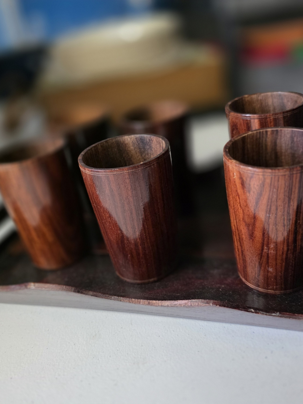 Handcrafted Wooden Tumbler Set - Rich Brown Finish